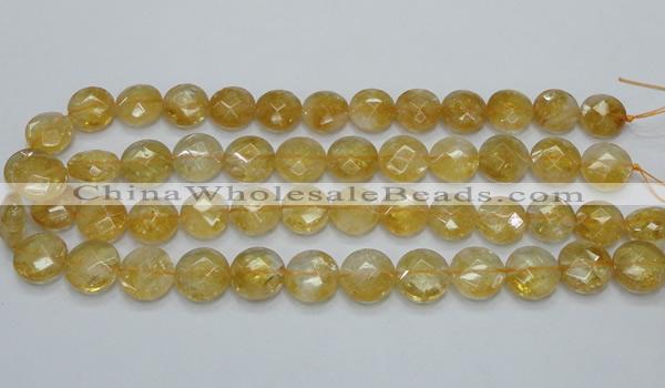CCR20 15.5 inches 14mm faceted flat round natural citrine gemstone beads