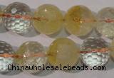 CCR206 15.5 inches 15mm faceted round natural citrine gemstone beads