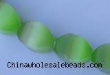 CCT28 14 inches 10*14mm twisted light green cats eye beads wholesale