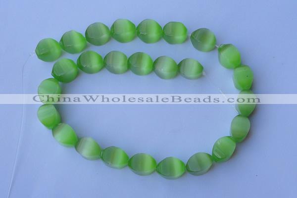 CCT28 14 inches 10*14mm twisted light green cats eye beads wholesale