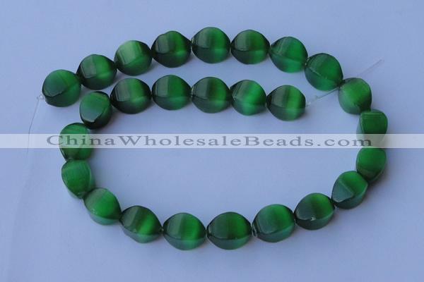 CCT29 14 inches 10*14mm twisted green cats eye beads wholesale