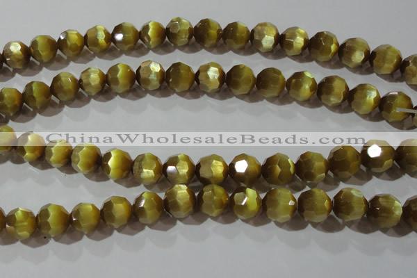 CCT394 15 inches 10mm faceted round cats eye beads wholesale