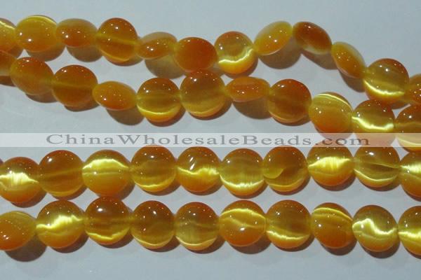 CCT542 15 inches 12mm flat round cats eye beads wholesale