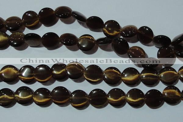 CCT548 15 inches 12mm flat round cats eye beads wholesale