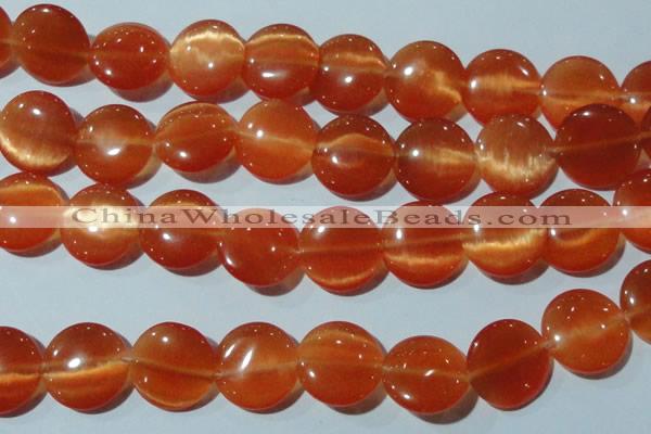 CCT572 15 inches 14mm flat round cats eye beads wholesale