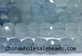 CCU1005 15 inches 4mm faceted cube aquamarine beads