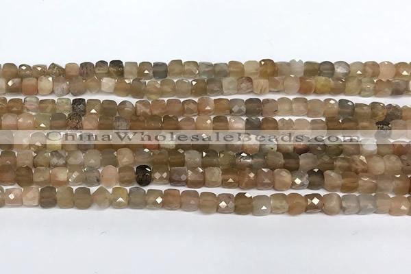 CCU1012 15 inches 4mm faceted cube sunstone beads