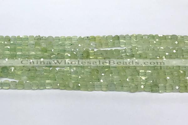 CCU1014 15 inches 4mm faceted cube prehnite beads