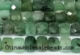 CCU1015 15 inches 4mm faceted cube emerald beads