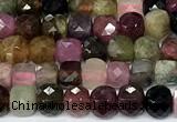CCU1022 15 inches 4mm faceted cube tourmaline beads