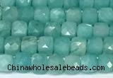 CCU1023 15 inches 4mm faceted cube amazonite beads