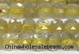 CCU1025 15 inches 4mm faceted cube golden rutilated quartz beads