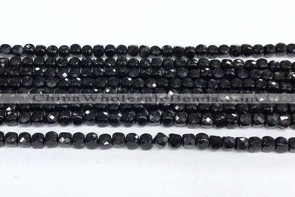 CCU1030 15 inches 4mm faceted cube black tourmaline beads
