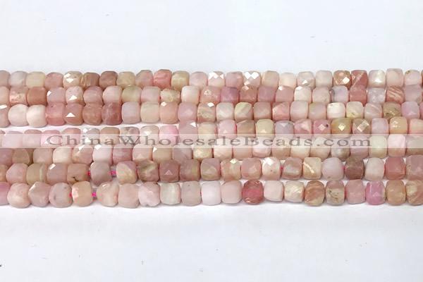 CCU1037 15 inches 6mm faceted cube pink opal beads