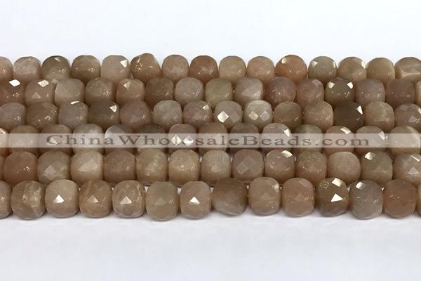 CCU1060 15 inches 8mm faceted cube moonstone beads