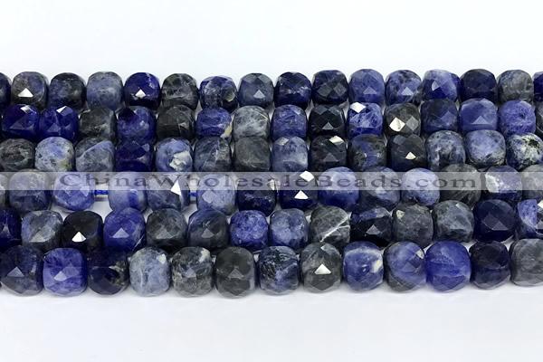 CCU1064 15 inches 8mm faceted cube sodalite beads