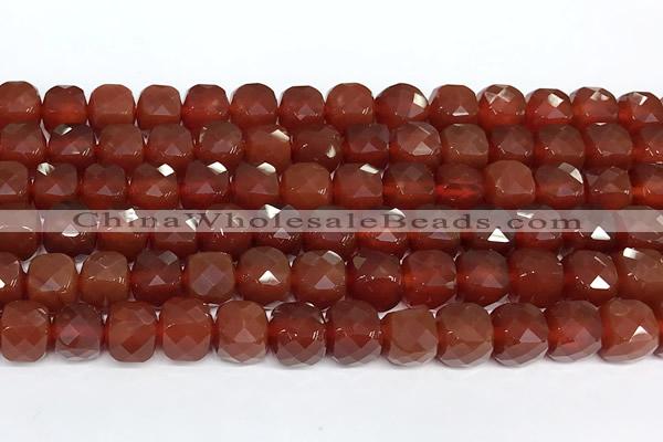 CCU1067 15 inches 8mm faceted cube red agate beads