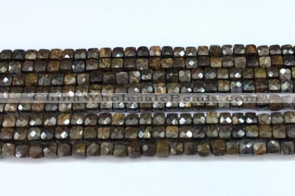 CCU1270 15 inches 4mm faceted cube bronzite beads