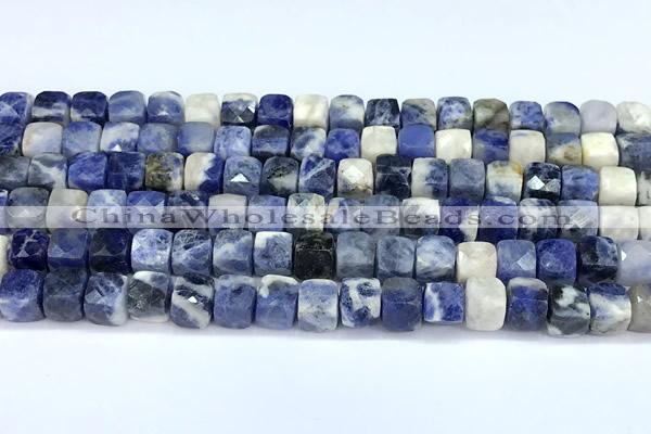 CCU1274 15 inches 6mm - 7mm faceted cube sodalite beads
