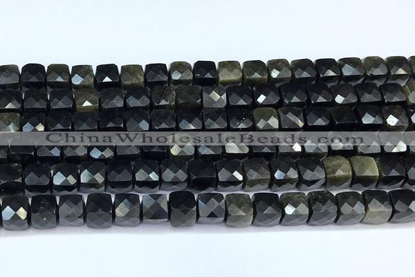 CCU1282 15 inches 6mm - 7mm faceted cube obsidian beads