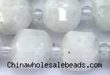 CCU1285 15 inches 9mm - 10mm faceted cube white moonstone beads
