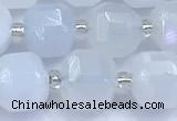 CCU1286 15 inches 9mm - 10mm faceted cube blue chalcedony beads