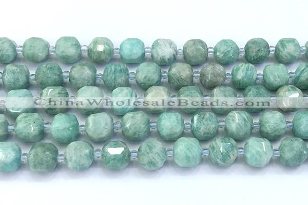 CCU1290 15 inches 9mm - 10mm faceted cube amazonite beads