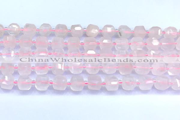 CCU1301 15 inches 9mm - 10mm faceted cube rose quartz beads