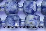 CCU1303 15 inches 9mm - 10mm faceted cube blue spot stone beads