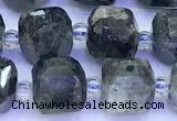 CCU1304 15 inches 9mm - 10mm faceted cube black labradorite beads