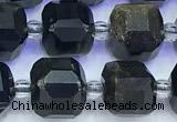 CCU1307 15 inches 9mm - 10mm faceted cube golden obsidian beads