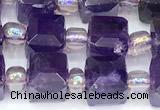 CCU1318 15 inches 7mm - 8mm faceted cube amethyst beads