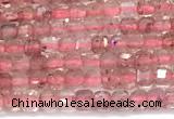 CCU1327 15 inches 2.5mm faceted cube strawberry quartz beads