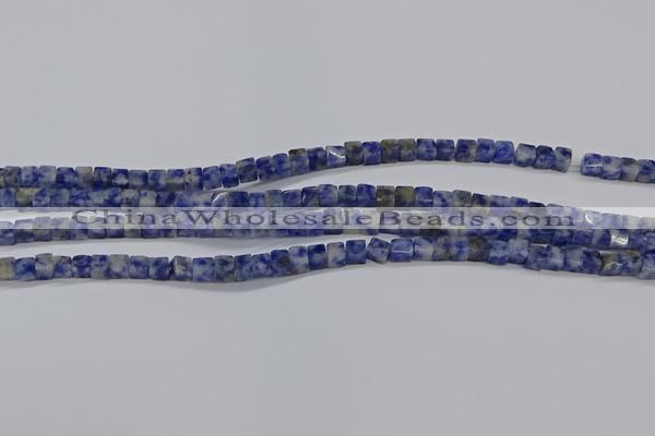 CCU313 15.5 inches 4*4mm cube blue spot stone beads wholesale