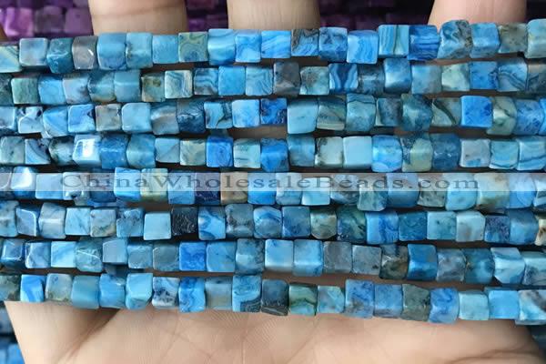 CCU453 15.5 inches 4*4mm cube blue crazy lace agate beads