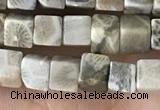 CCU458 15.5 inches 4*4mm cube fossil coral beads wholesale