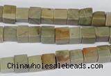 CCU47 15.5 inches 6*6mm cube silver leaf jasper beads wholesale