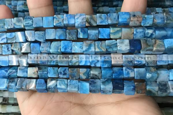 CCU483 15.5 inches 6*6mm cube blue crazy lace agate beads