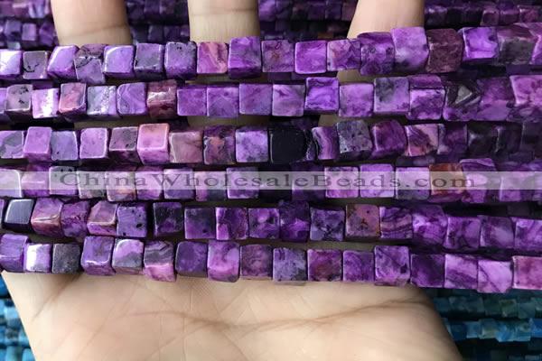 CCU484 15.5 inches 6*6mm cube purple crazy lace agate beads