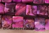 CCU485 15.5 inches 6*6mm cube fuchsia crazy lace agate beads