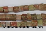 CCU52 15.5 inches 6*6mm cube New unakite beads wholesale