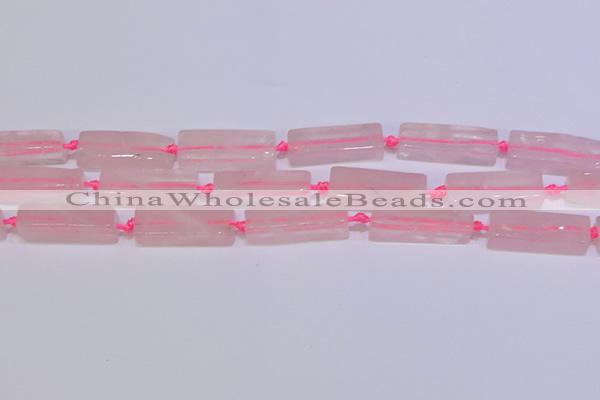 CCU603 15.5 inches 8*20mm - 10*30mm cuboid rose quartz beads