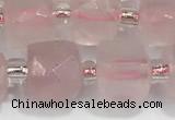 CCU753 15 inches 8*8mm faceted cube rose quartz beads