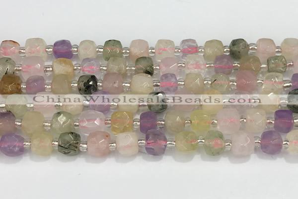 CCU754 15 inches 8*8mm faceted cube mixed quartz beads