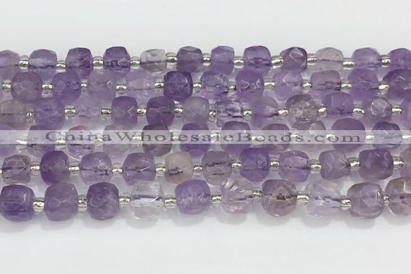 CCU758 15 inches 8*8mm faceted cube ametrine beads