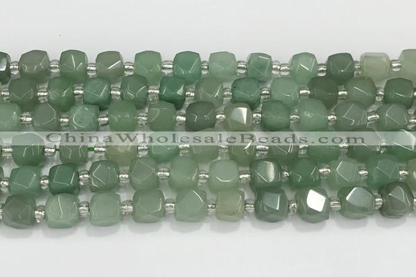 CCU759 15 inches 8*8mm faceted cube green aventurine beads