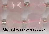 CCU773 15 inches 10*10mm faceted cube rose quartz beads