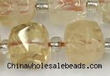 CCU775 15 inches 10*10mm faceted cube citrine beads