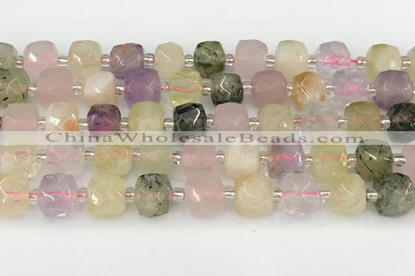 CCU778 15 inches 10*10mm faceted cube mixed quartz beads