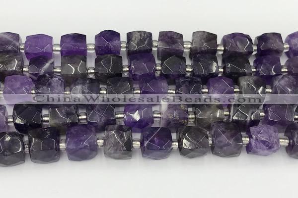 CCU783 15 inches 10*10mm faceted cube amethyst beads